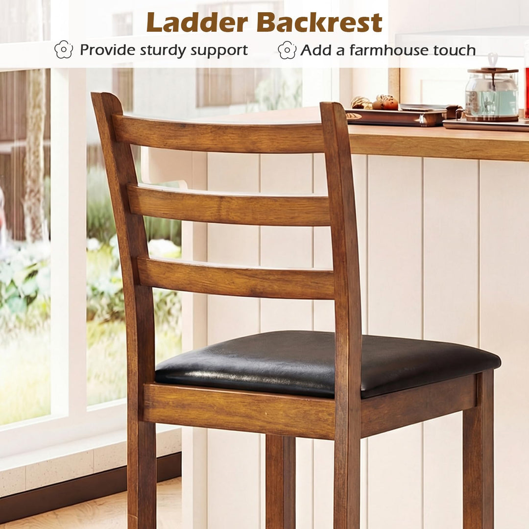 Giantex 24" Ladder Back Wood Counter Bar Stools Set of 2/4 Padded Faux Leather Upholstered Seat &amp; Footrest