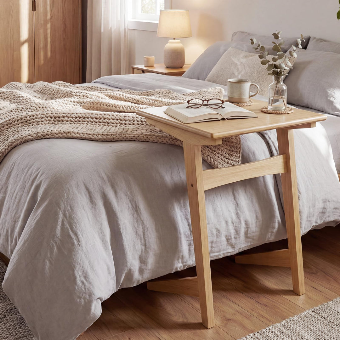 Giantex C-Shaped Wooden End Table w/Solid Rubber Wood Frame