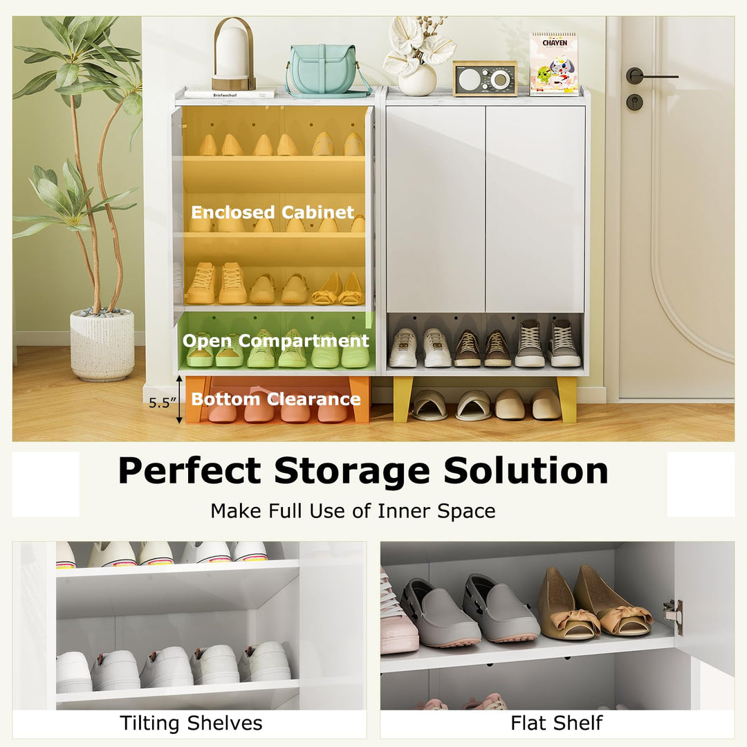 Giantex 5-Tier Shoe Cabinet with Doors, Faux Marble Shoe Rack Organizer with Anti-Tipping Kit & Flat Tilting Storage Shelves