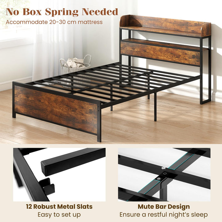 Giantex Metal Platform Bed Frame with Storage Headboard