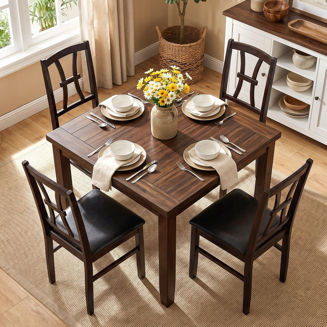 GIANTEX Wooden Dining Chairs Set of 2/4 | Faux Leather Kitchen Chairs w/ Elegant High Back