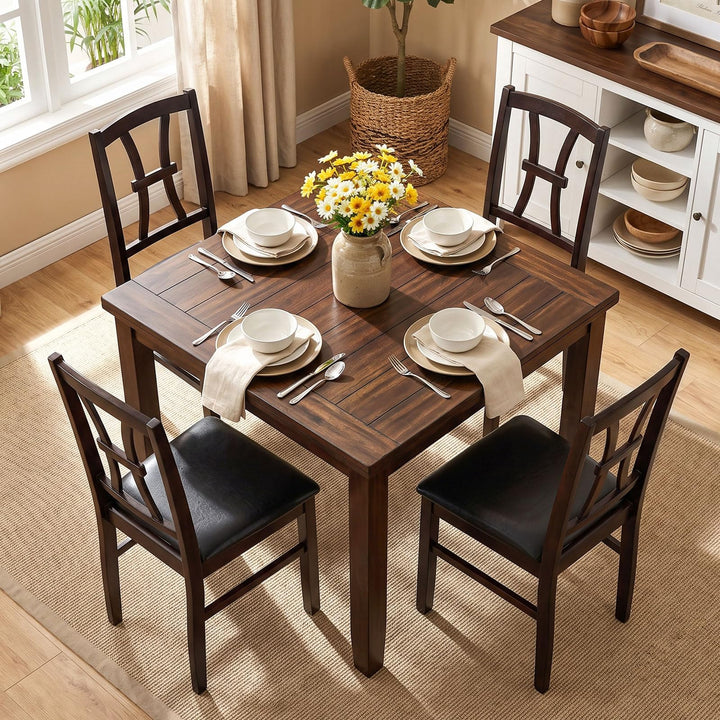 GIANTEX Wooden Dining Chairs Set of 2/4 | Faux Leather Kitchen Chairs w/ Elegant High Back