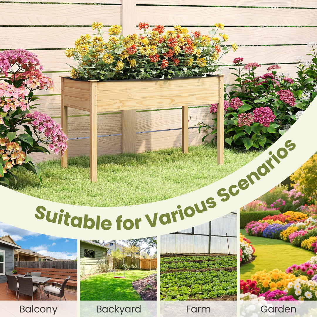 Giantex 47"x23"x30"  Elevated Wood Planter Box with Liner