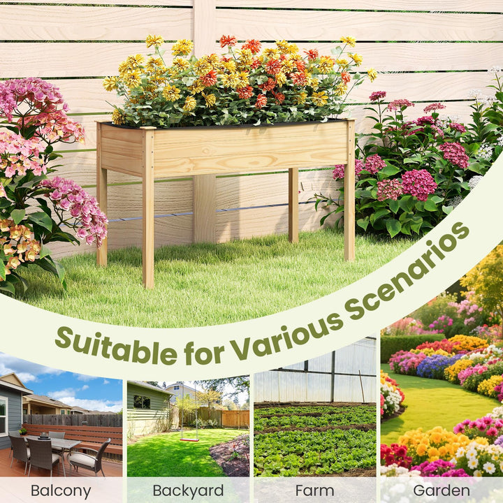 Giantex 47"x23"x30"  Elevated Wood Planter Box with Liner