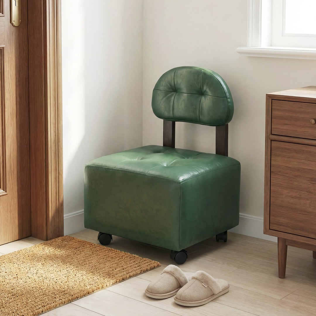 Giantex Small Rolling Footrest Stools Set of 2 with Backrest and Lockable Wheels