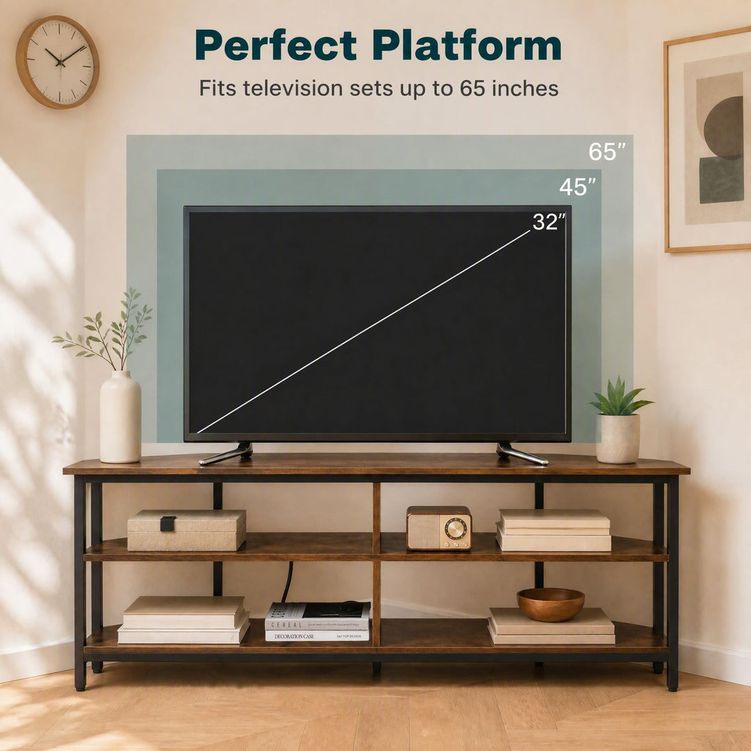 GIANTEX Corner TV Stand for 65 Inch TV with Power Outlets &amp; 4 Open Storage Compartments