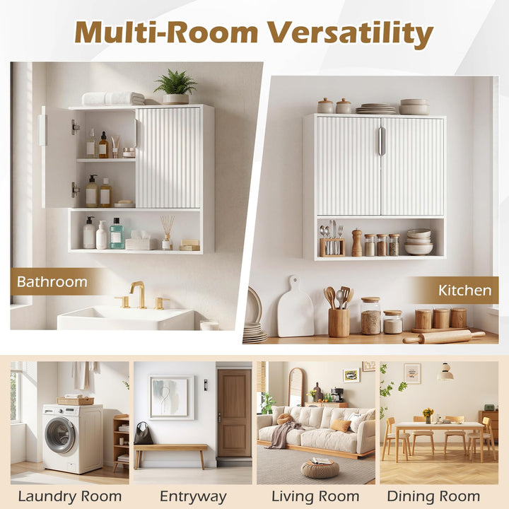 Giantex Fluted Bathroom Wall Cabinet | Over-the-Toilet Medicine Cabinet w/ 2 Doors