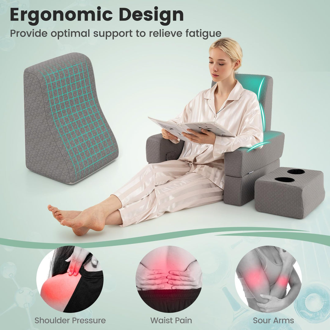 Giantex Reading Pillow for Gaming Extra Large Lap Desk for Laptop with Back Arm Rest & Cup Holder for Adult