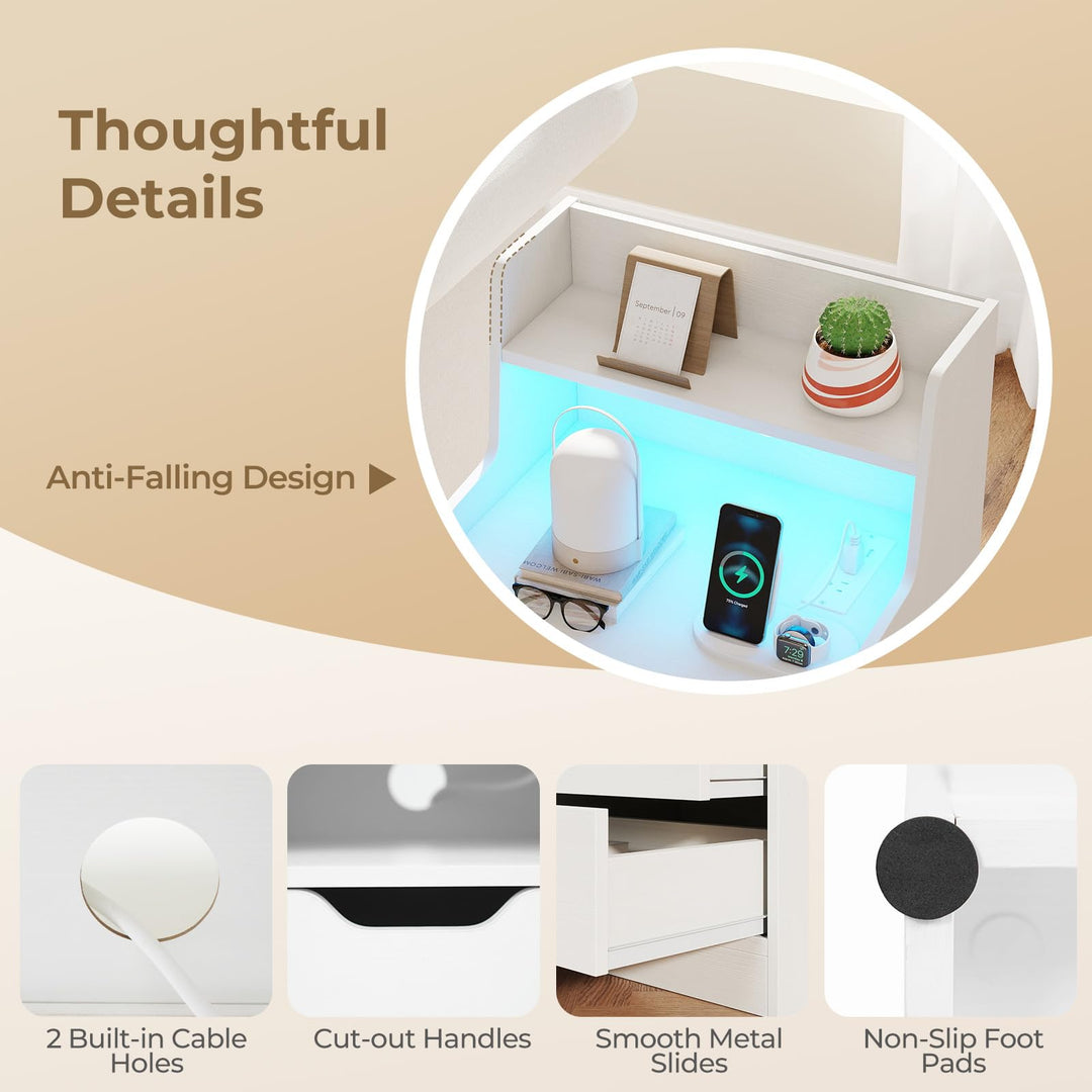 Giantex Nightstand with LED Light and Charging Station for Living Room Bedroom