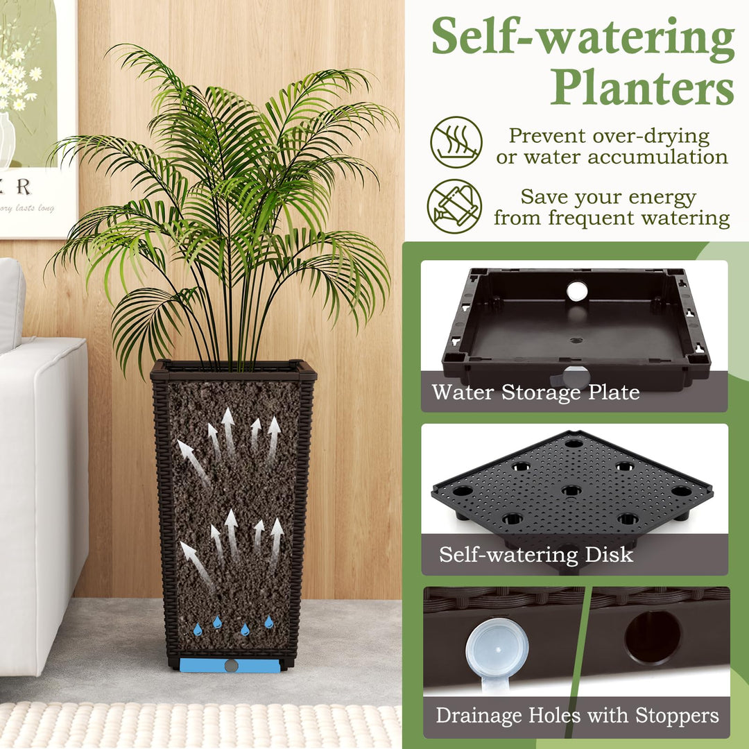 self watering trays for plants Giantex Set of 2 Outdoor Wicker Flower Pot, 23 Inch Tall Planters with – Giantexus