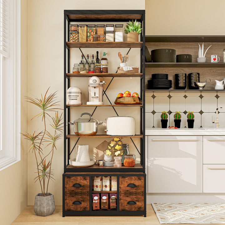Giantex 5-Tier Industrial Bookshelf, Triple Wide Heavy-Duty Metal Frame Bookcases w/ 14 Open Shelves
