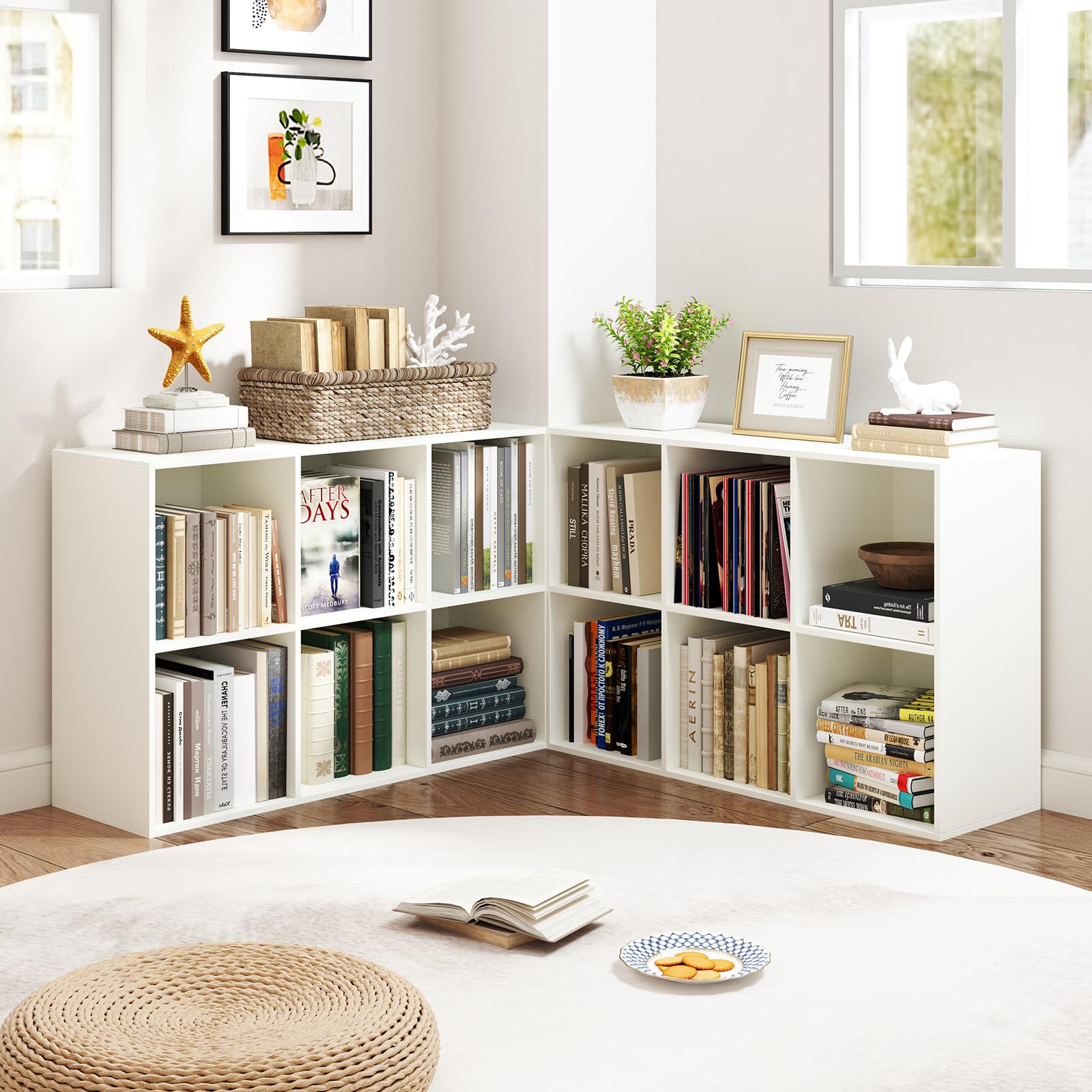 Giantex 6-Cube Bookcase, 3-Tier Cubby Bookshelf, Horizontal Vertical Display Rack with Anti-Tipping Kits