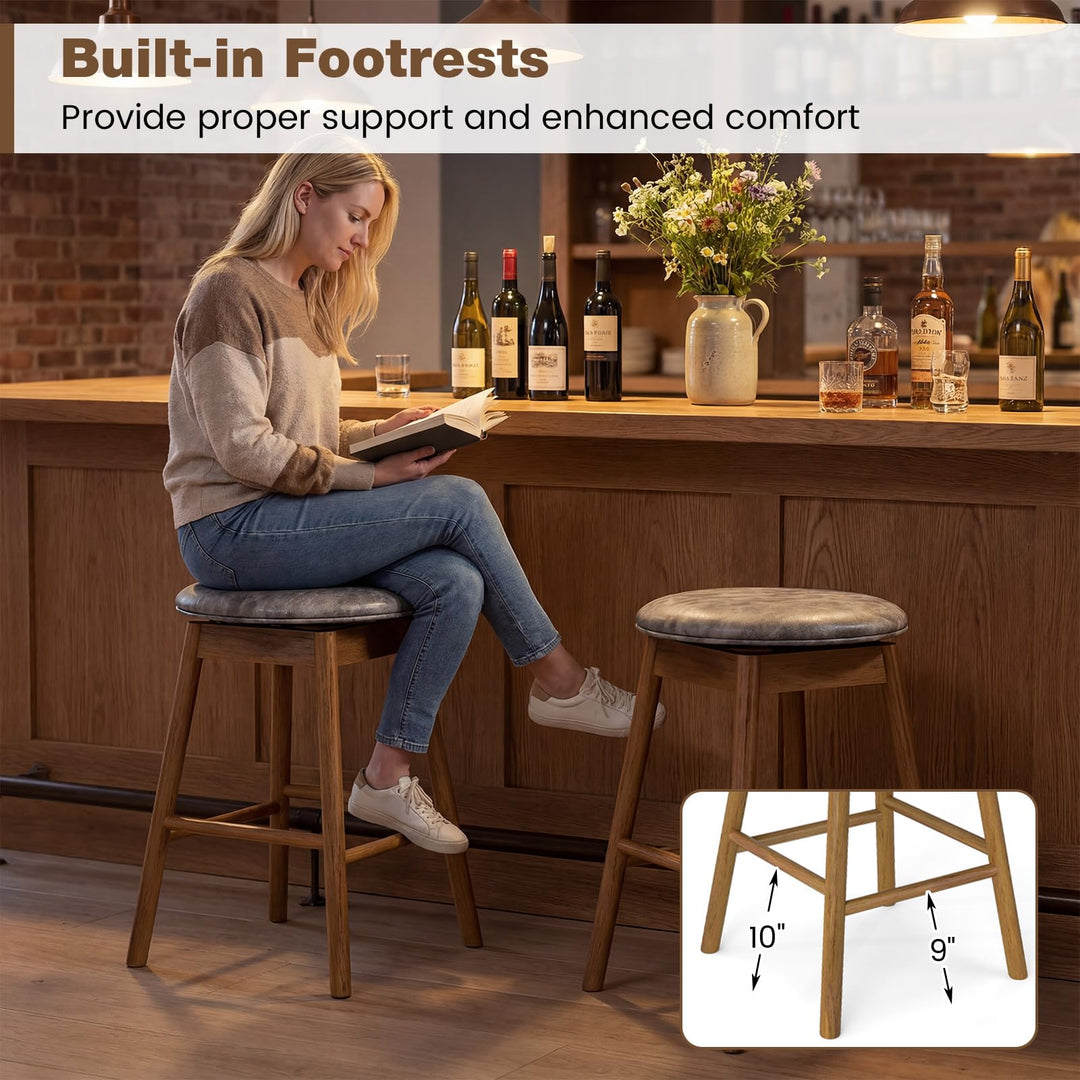Giantex Swivel Counter Height Barstools with Solid Wood Legs and Footrests
