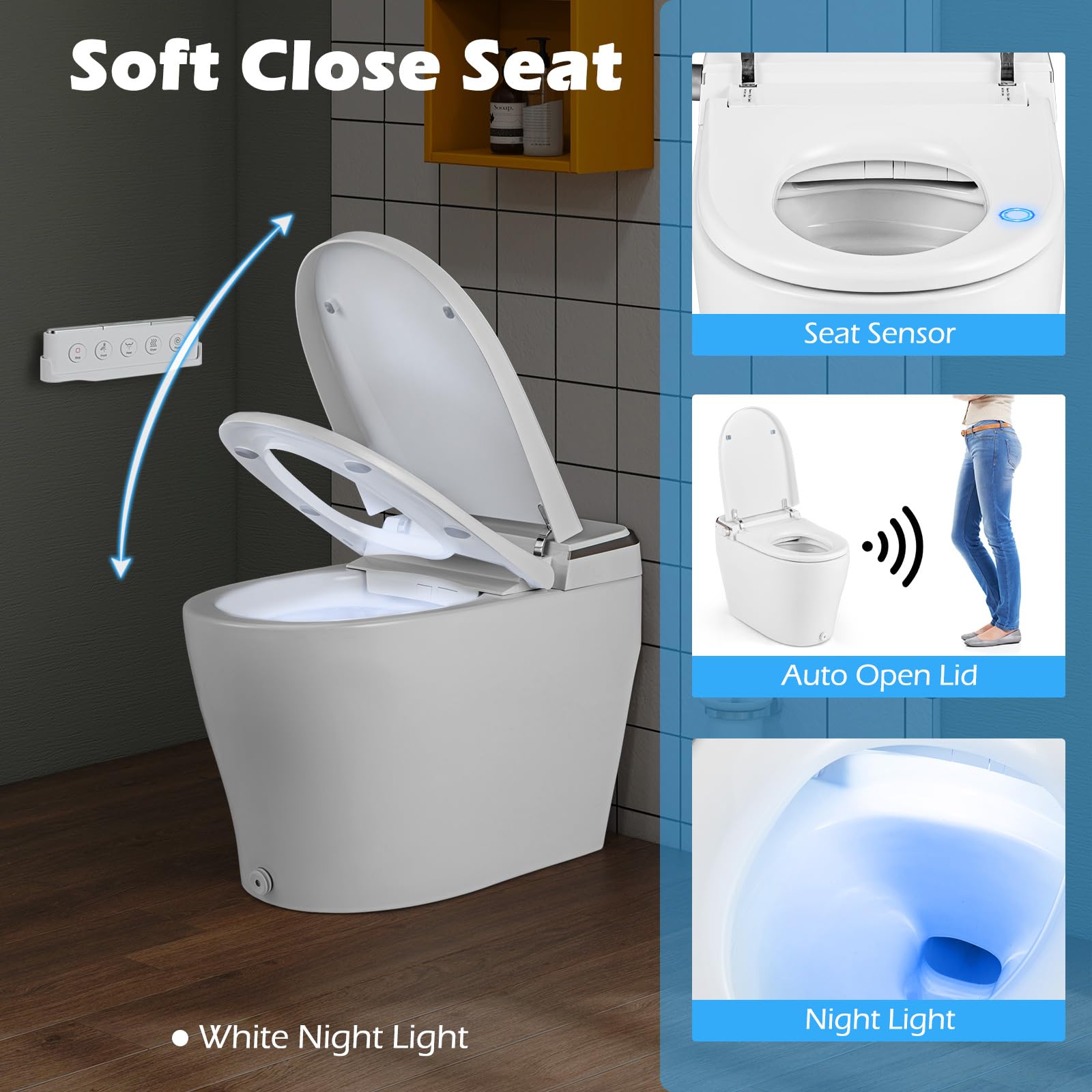 Giantex Smart Toilet with Bidet Built In, Bidet Toilet with Heat, Dryer, Night Light, Auto Open/Close