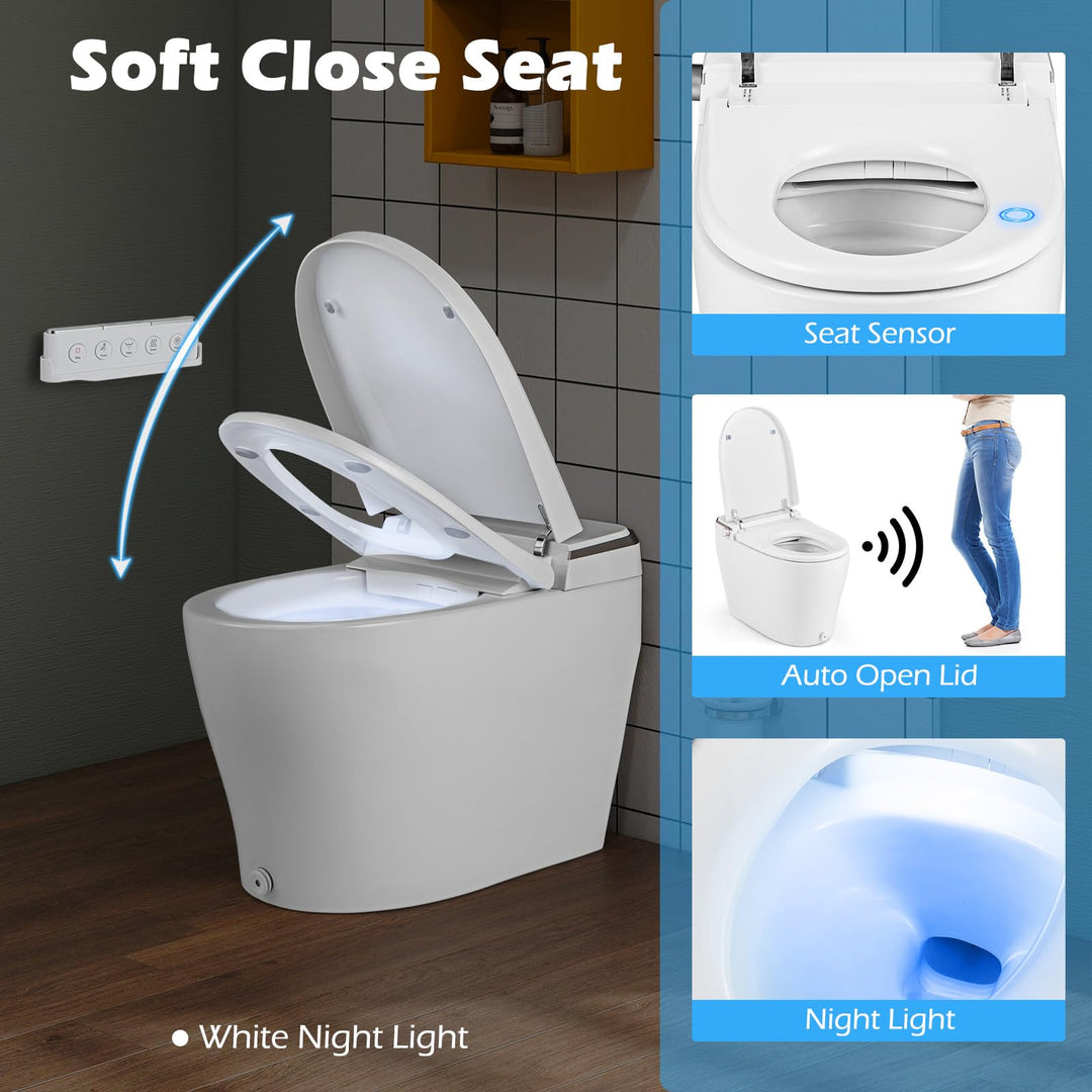 Giantex Smart Toilet with Bidet Built In, Bidet Toilet with Heat, Dryer, Night Light, Auto Open/Close
