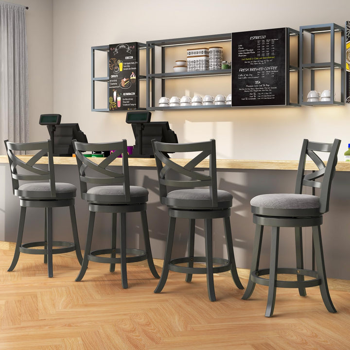 Giantex Wood Swivel Bar Stools Set of 2/4,  Upholstered Counter Height Bar Stools with X Back, Linen Cushioned Seat