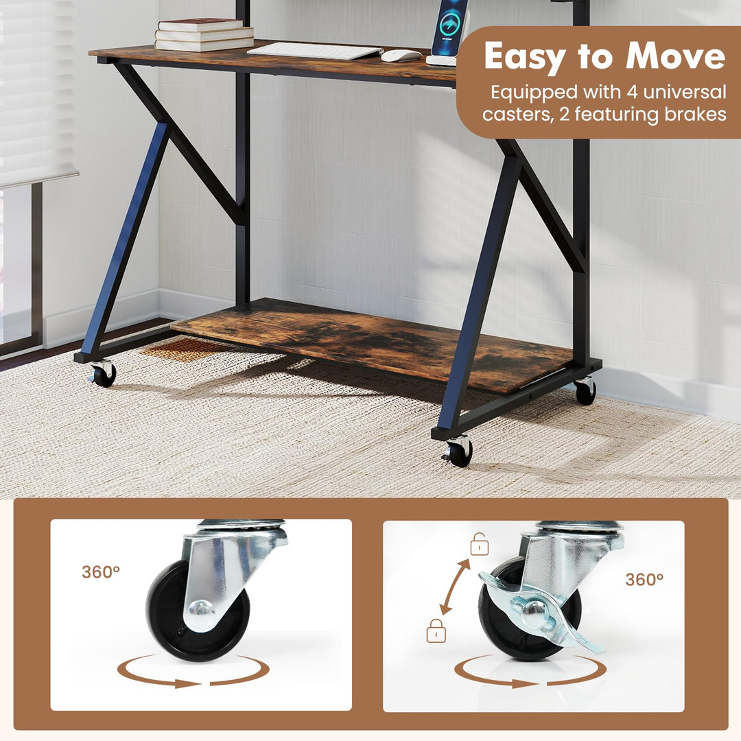 Giantex Rolling Computer Desk with Charging Station