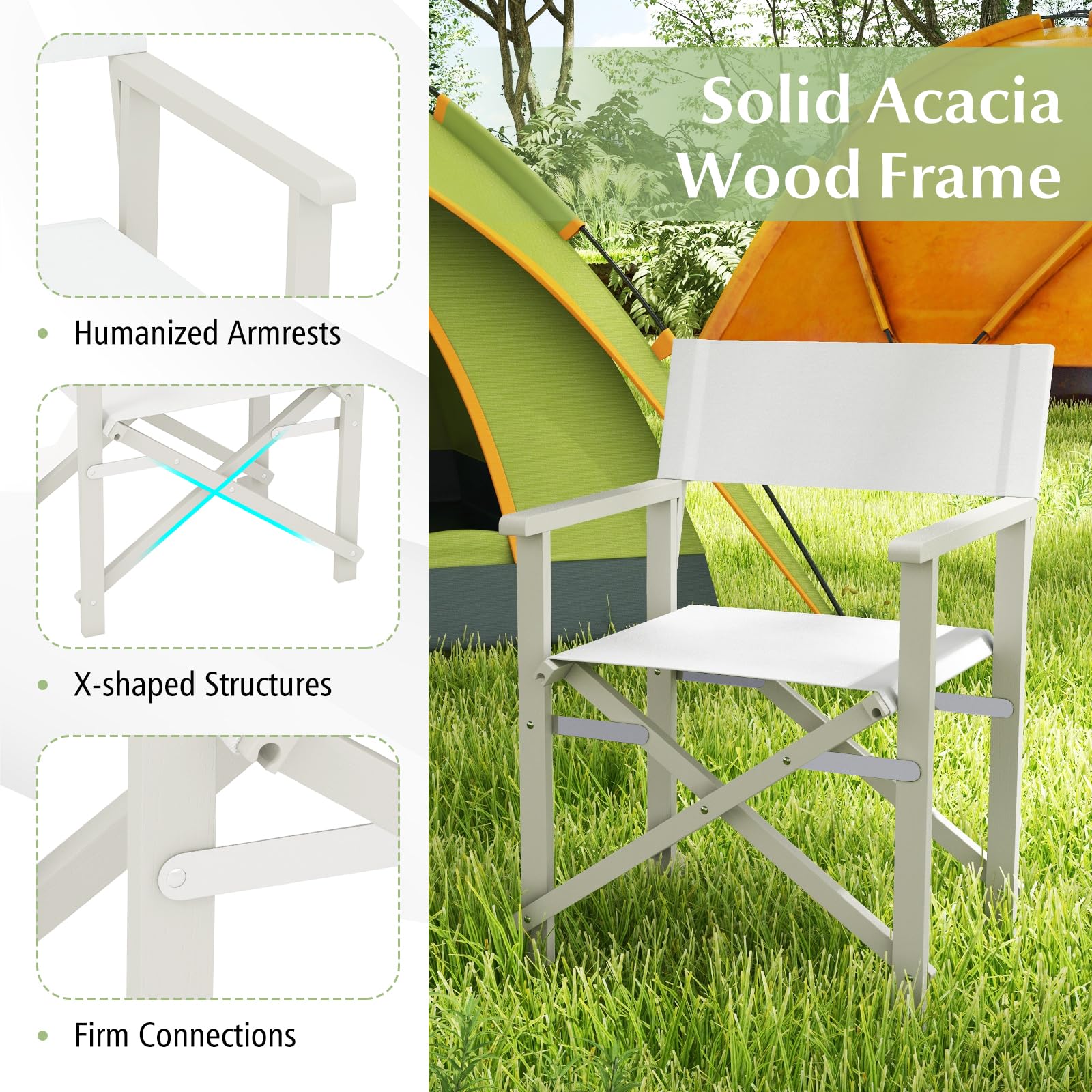 Giantex Set  Folding Director Chairs, Lightweight Patio Camping Chair with Acacia Wood Frame & Oxford Fabric Seat