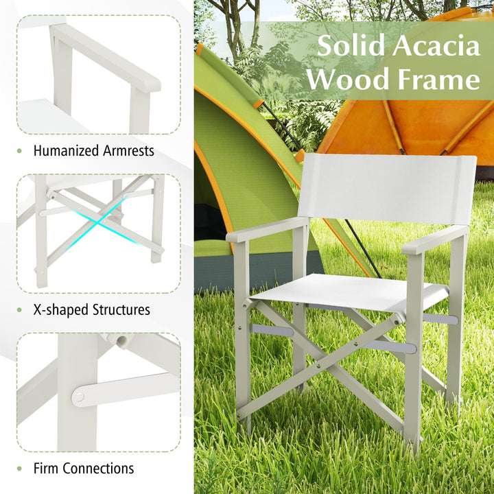 Giantex Set  Folding Director Chairs, Lightweight Patio Camping Chair with Acacia Wood Frame & Oxford Fabric Seat