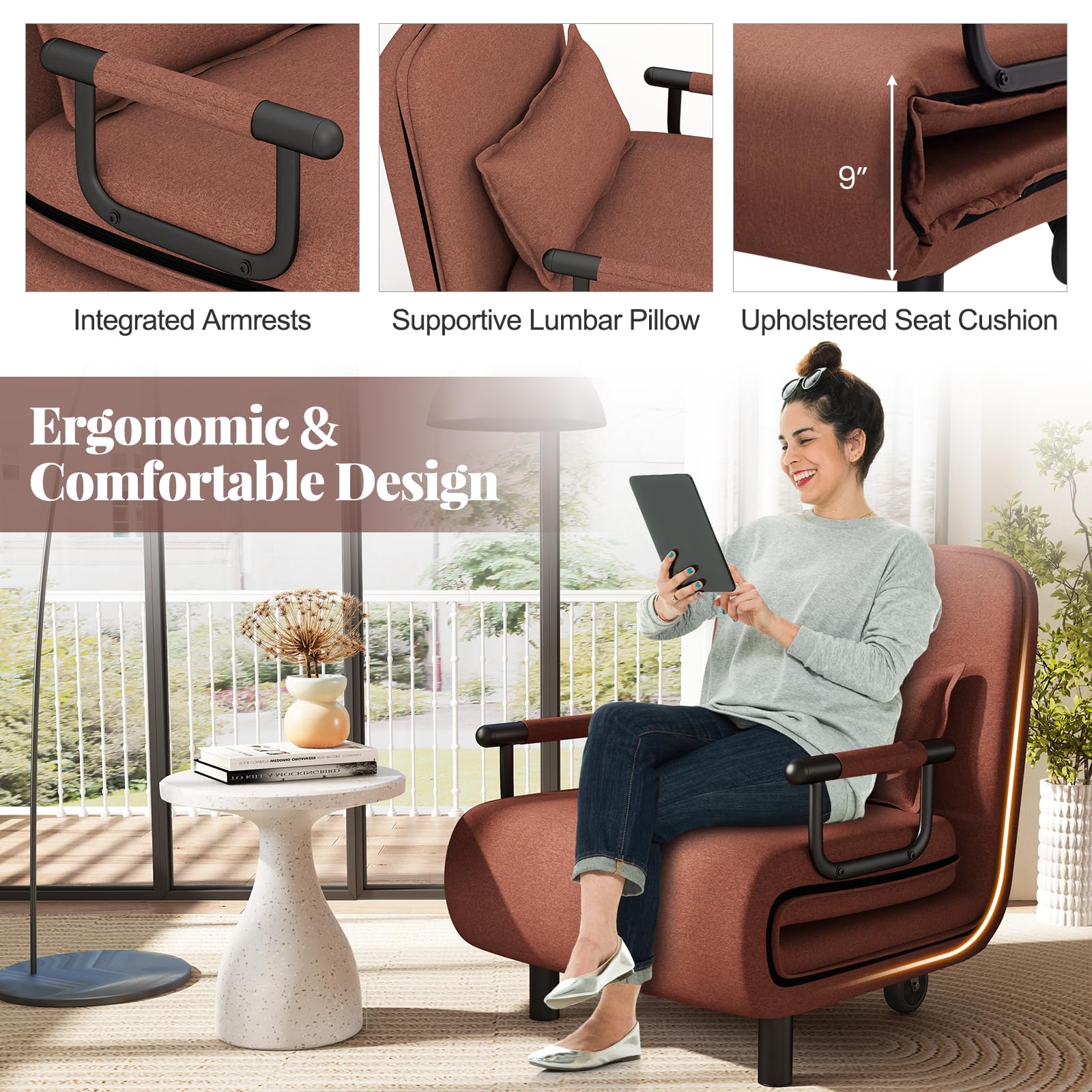Giantex Convertible Sofa Bed, 3-in-1 Folding Sleeper Chair with 5-Position Adjustable Backrest