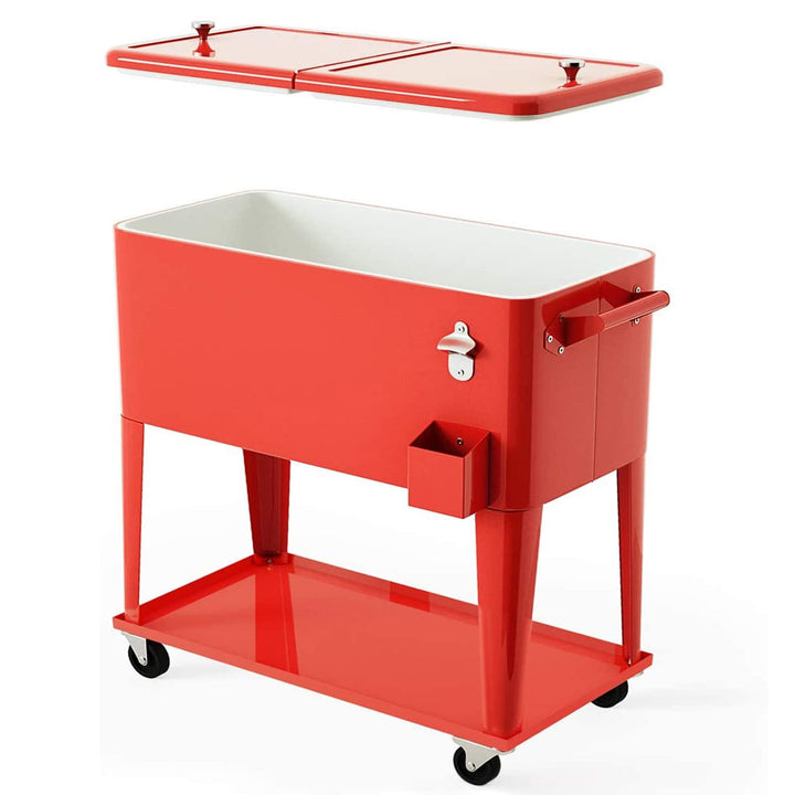 Giantex 80 Quart Patio Cooler Rolling Cooler Ice Chest with Shelf