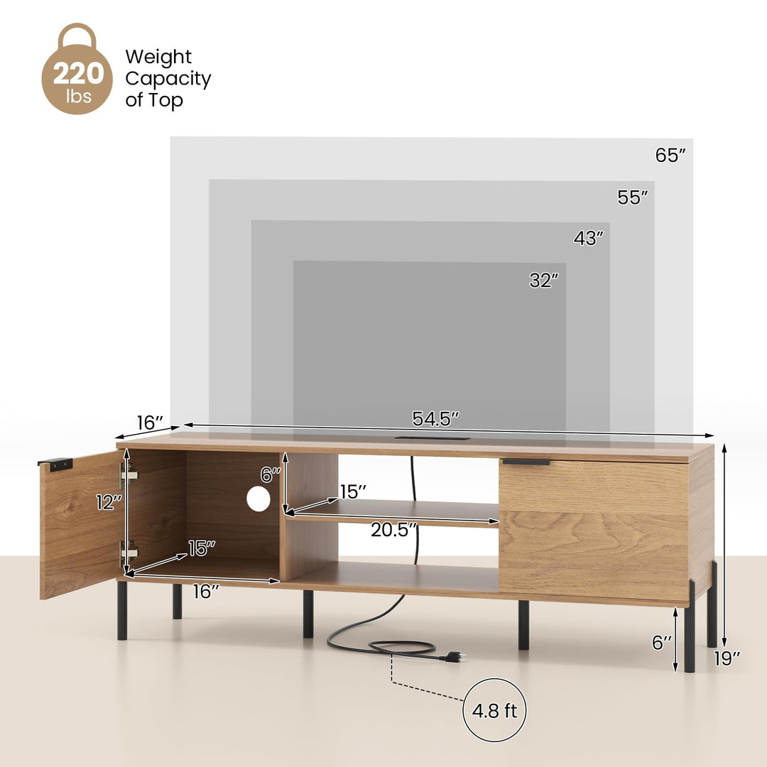 Giantex TV Stand for TVs up to 65”, Entertainment Center with Charging Station, 2 Cabinets, Open Shelves, 6 Sturdy Metal Legs