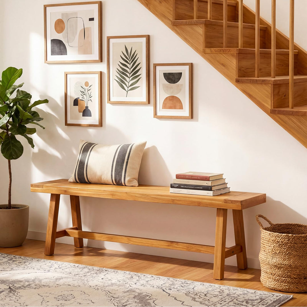 Giantex 63-Inches Dining Bench Teak Wood Outdoor Benches(1/2)