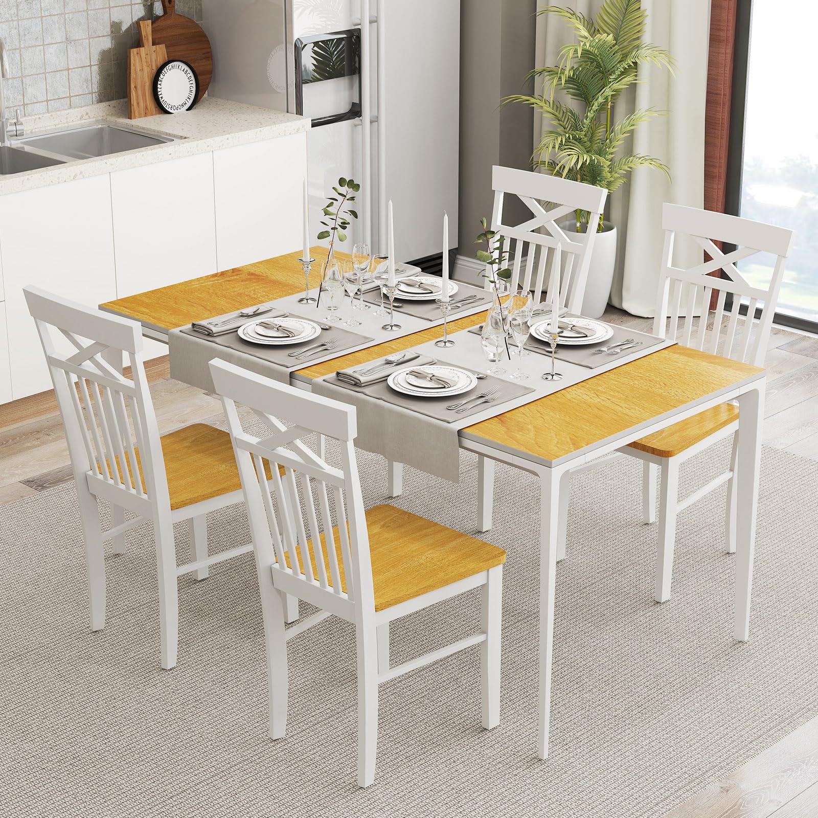 Giantex Wooden Dining Chairs Set of 2/4, Kitchen Chairs w/Rubber Wood Frame, High & Curved Slatted Backrest, Modern Armless Chairs