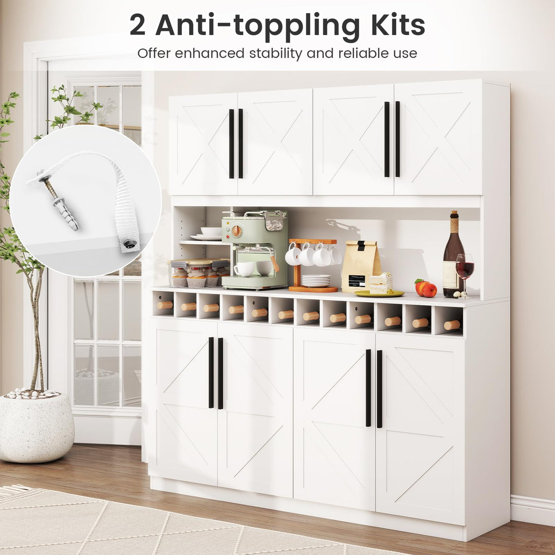 70 Inch Farmhouse Pantry Cabinet Kitchen Buffet Hutch with 4 Cabinets and 2 Open Shelves