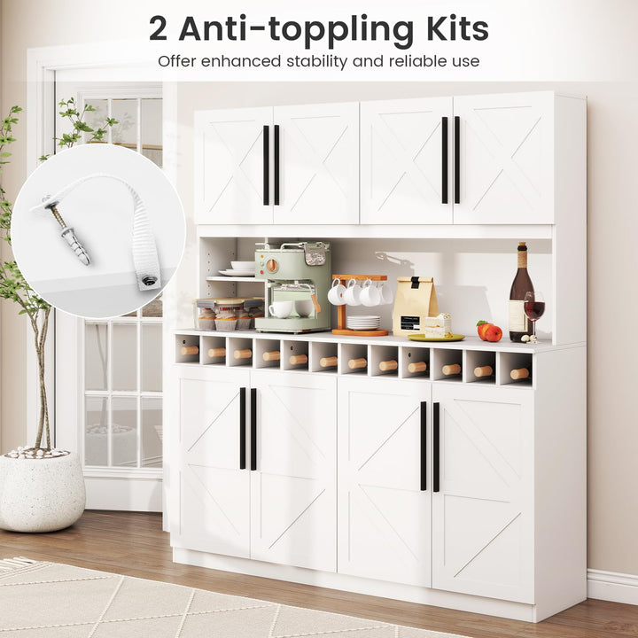 70 Inch Farmhouse Pantry Cabinet Kitchen Buffet Hutch with 4 Cabinets and 2 Open Shelves