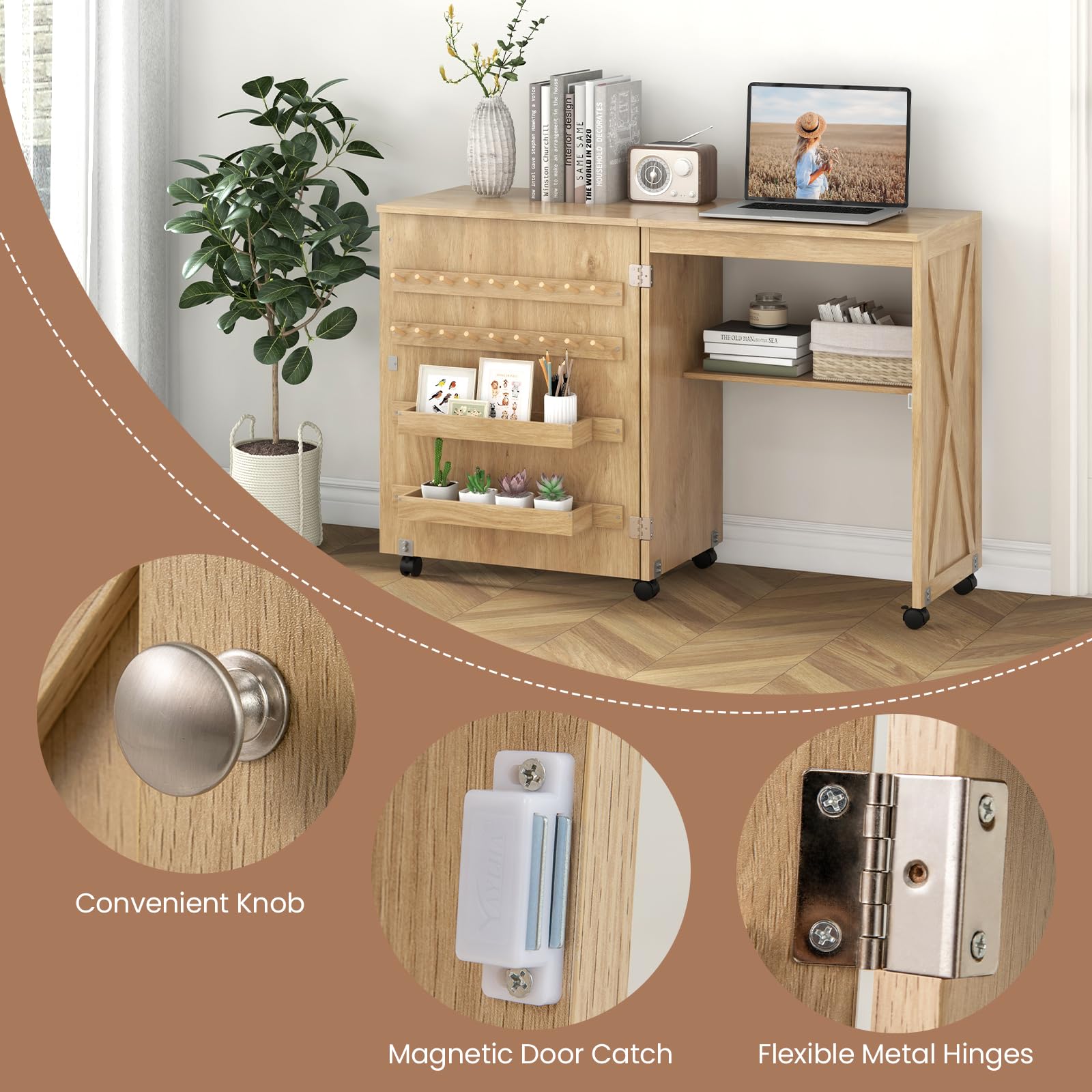 Giantex Folding Sewing Table - Farmhouse Sewing Machine Cabinet with Barn Door