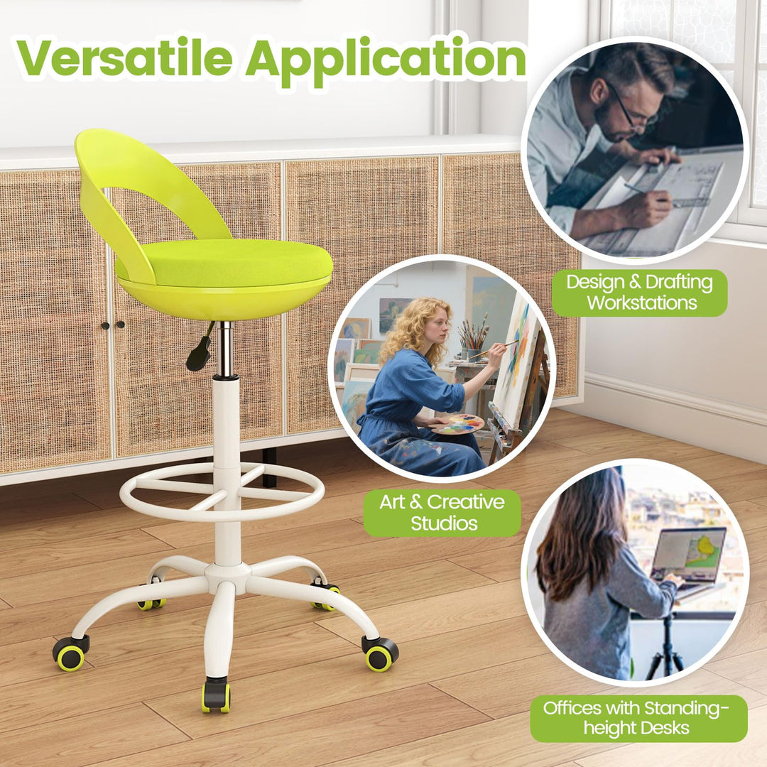 Giantex Drafting Chair with Back Ergonomic Rolling Stool with Footrest
