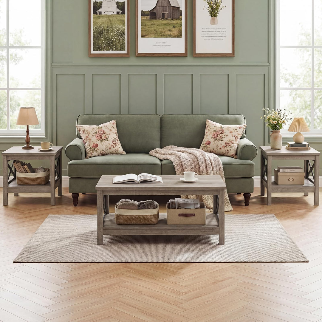 Giantex 2-Tier Square End Table with Storage Shelf &amp; X-Frame