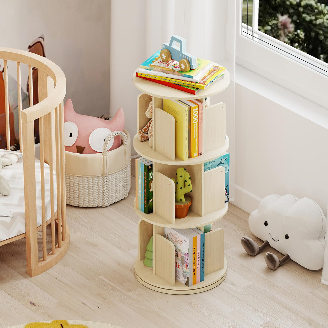 Giantex 3-Tier Rotating Bookshelf 360° Display Rack w/Dividers & Anti-Falling Baffles