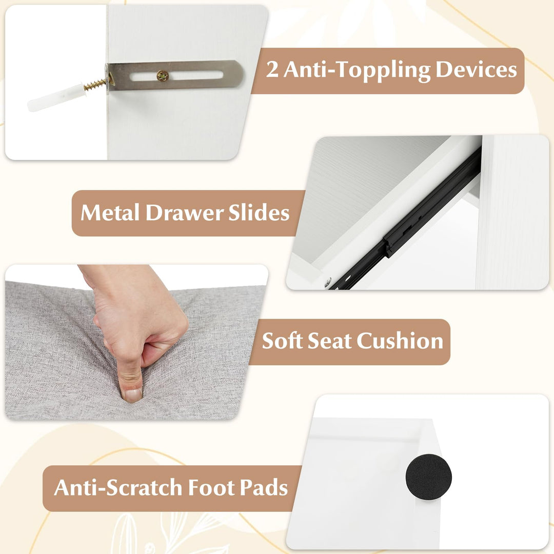 CHARMAID White Vanity Desk with LED Lighted Mirror