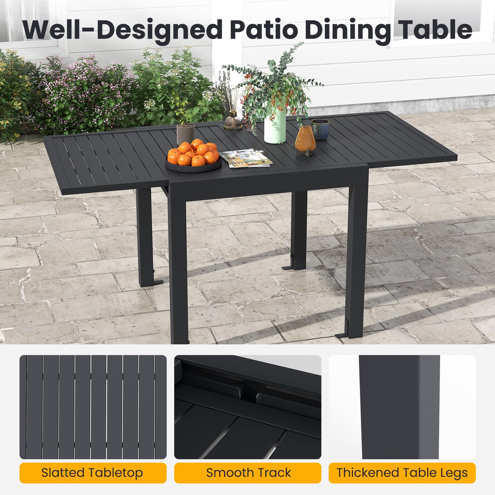Giantex Expandable Patio Table, 31.5”-63” Extendable Aluminum Dining Table for 4-6 People