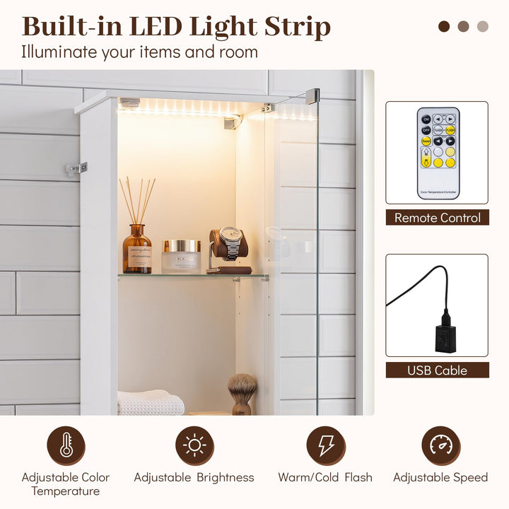 Giantex Tall Narrow Bathroom Cabinet with Lights &amp; Remote Control (1/2)