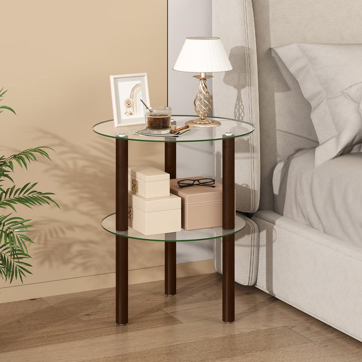 Giantex Round/Square 2-Tier Sofa Side Table with Clear Tempered Glass Top &amp; Shelf (1/2)