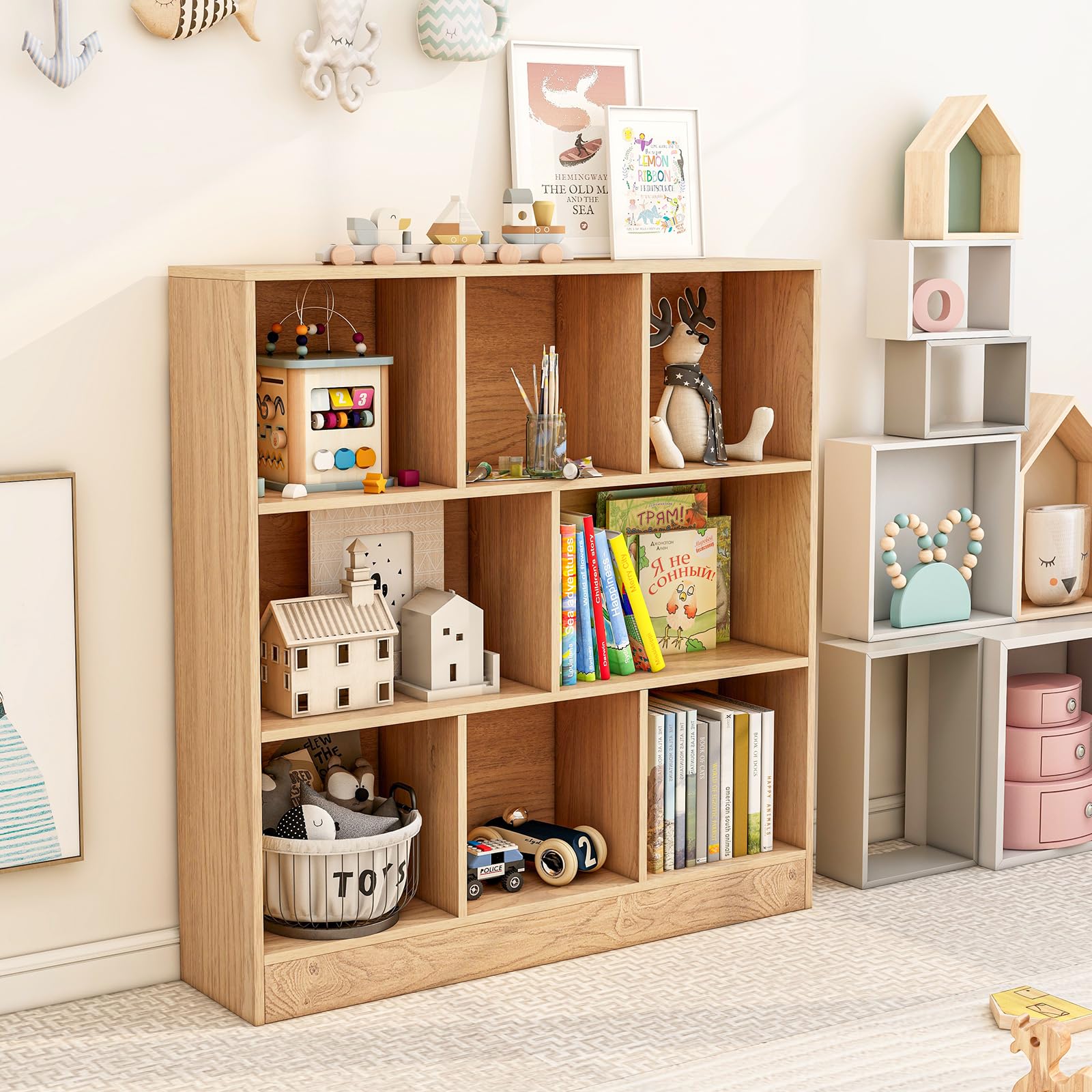 Giantex 8 Cube Bookcase, 4-Tier Freestanding Bookshelf w/ 8 Open Compartments, 2 Anti-Tipping Kits