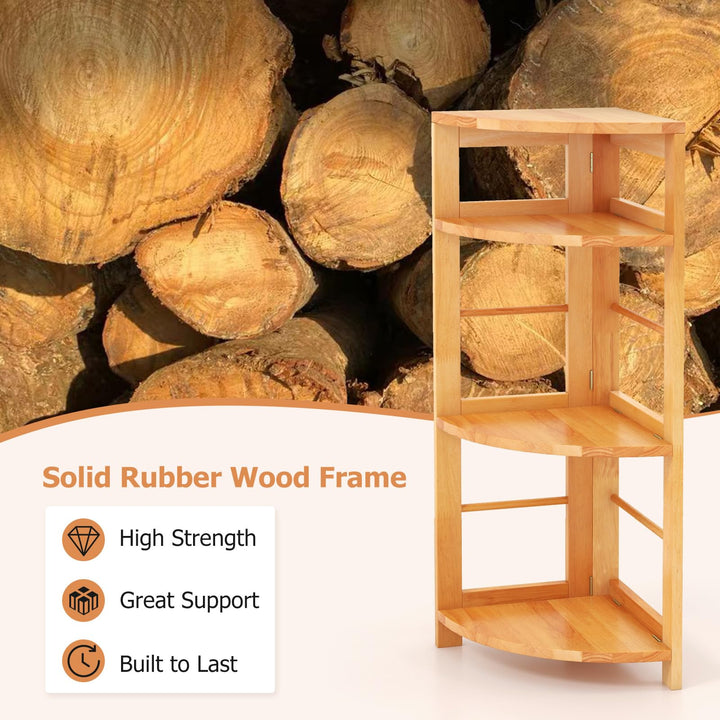 Giantex 4-Tier Corner Shelf, 34" Bookshelf with Rubber Wood Frame, Anti-Toppling Kit