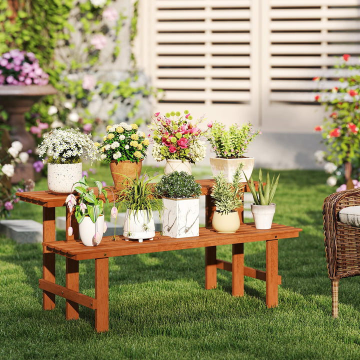 Giantex 2 Tier Wood Plant Stand with Teak Oil Finish