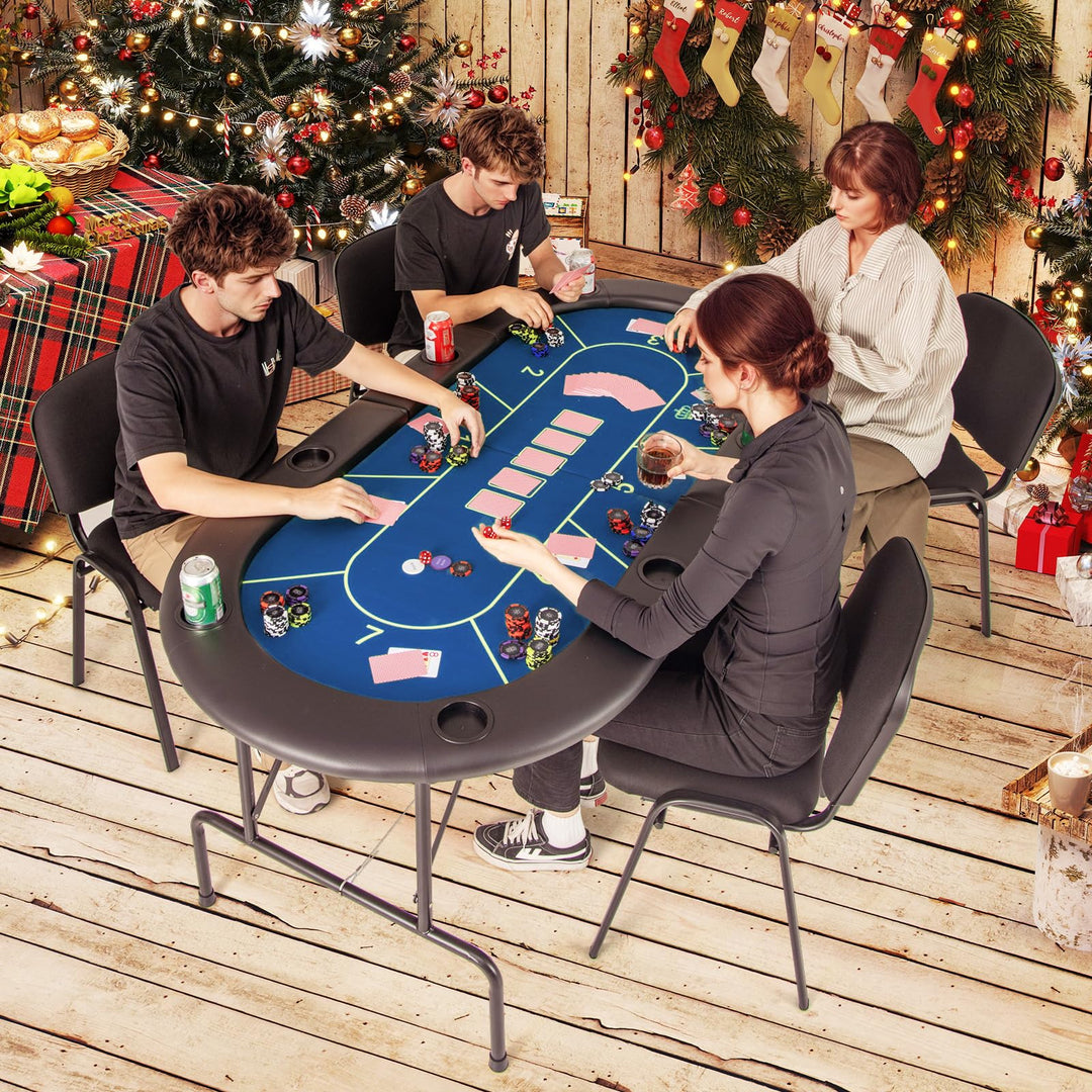 Giantex 72" Poker Table Foldable, 8 Player Folding Card Board Game Table w/ 8 Cup Holders