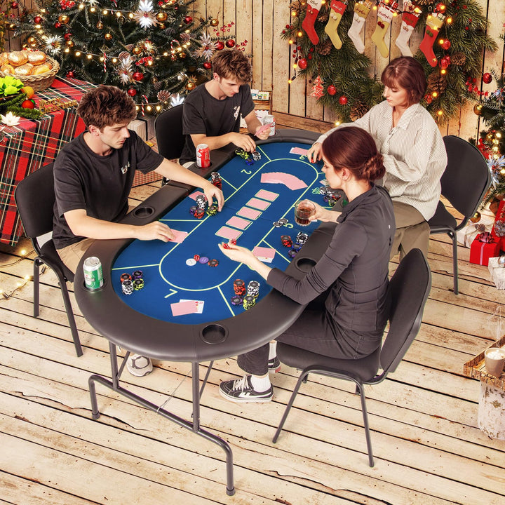 Giantex 72" Poker Table Foldable, 8 Player Folding Card Board Game Table w/ 8 Cup Holders