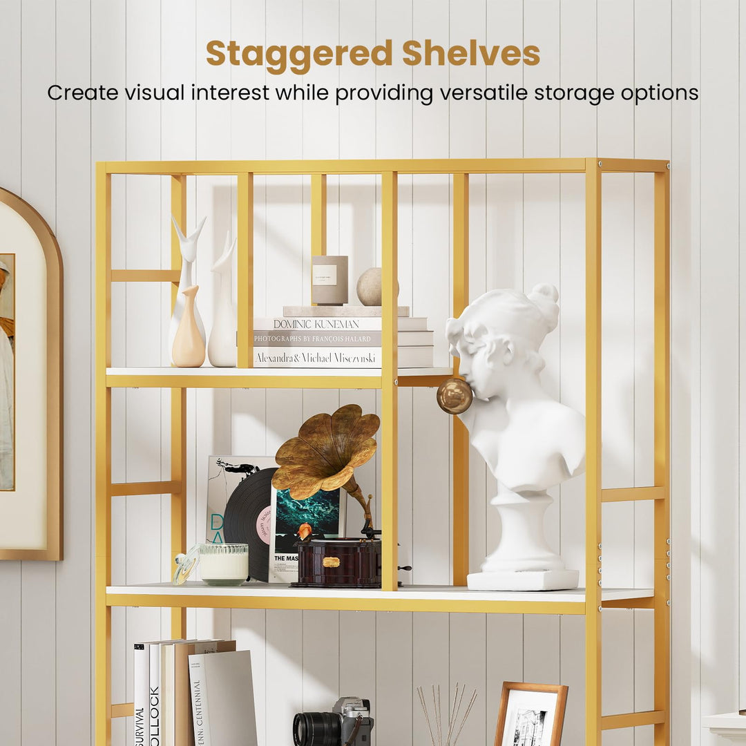 Giantex 5-Tier Bookshelf 71" Freestanding Golden Bookcase with Open Storage Shelves