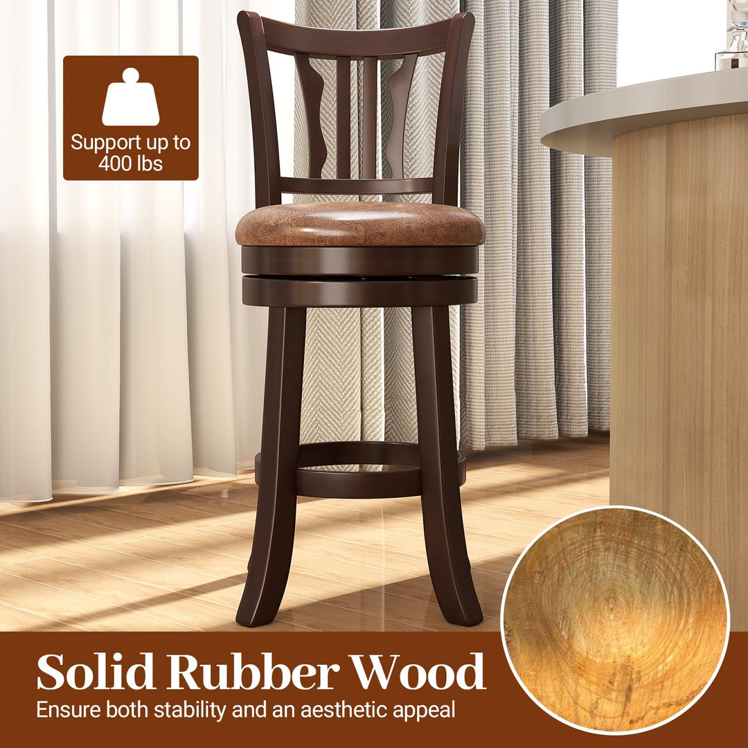 Giantex 26" Upholstered Counter Height Swivel Bar Stools Set of 2/4 with Back and Solid Rubber Frame