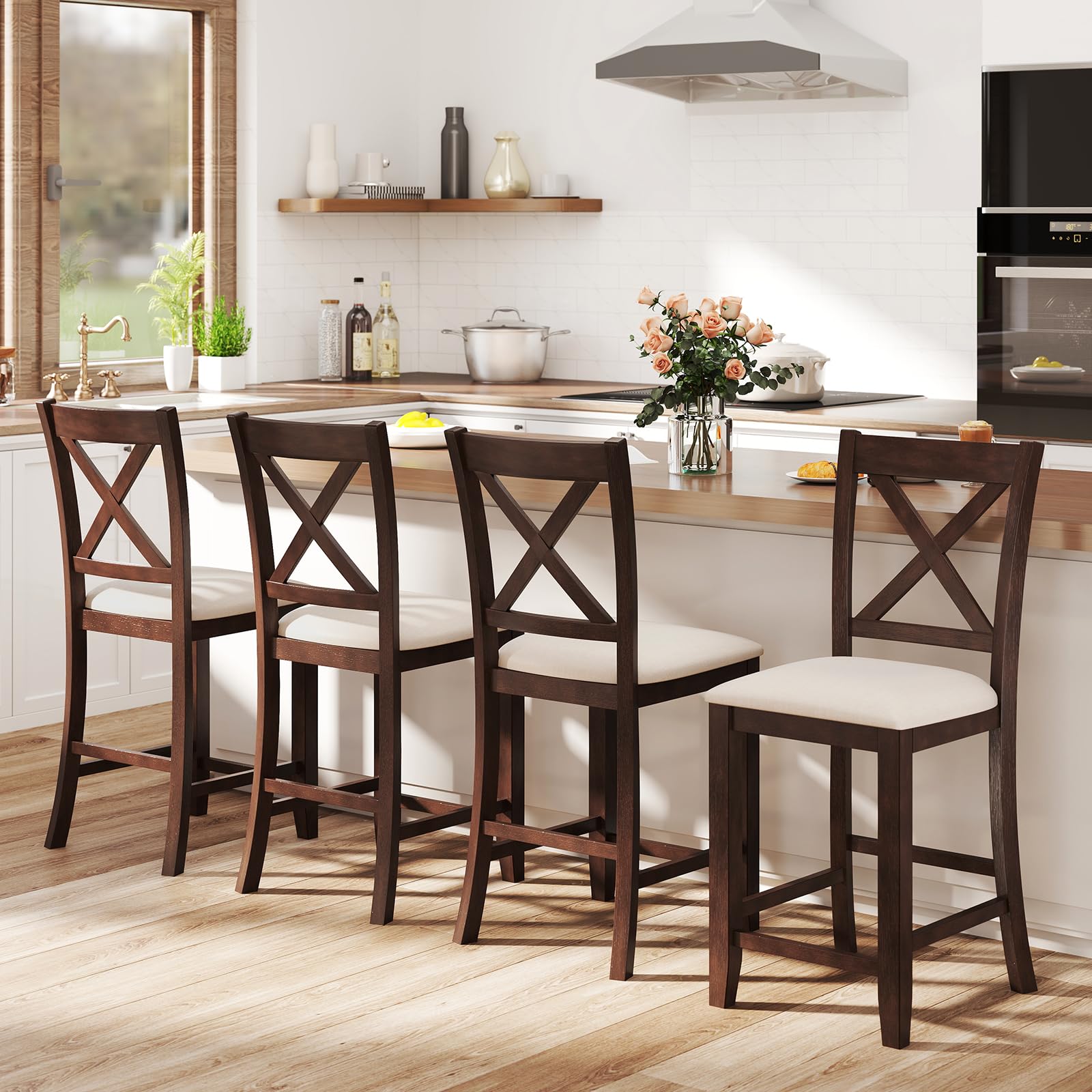 Giantex Farmhouse Counter Height Bar Stools with Footrest