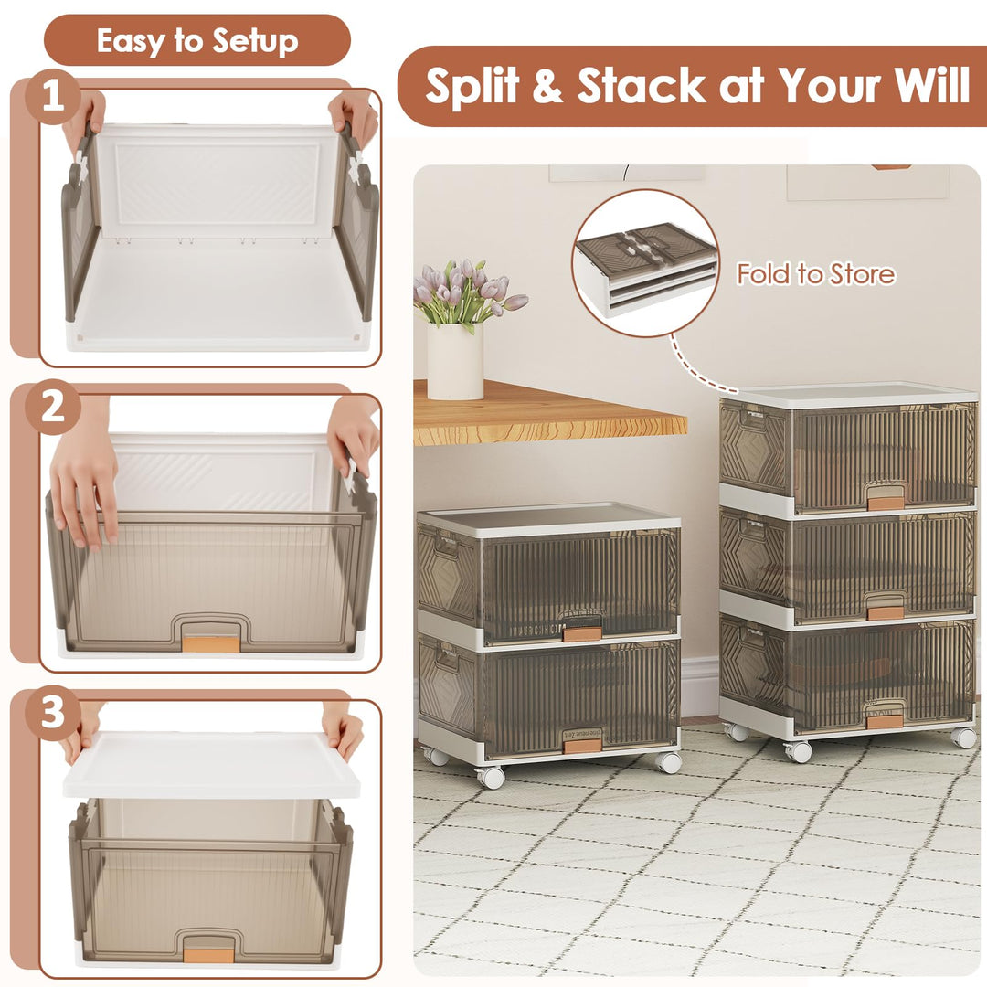 Giantex 3 Tier Stackable Storage Bins with Lids 13.5 Gal Foldable Shoe Storage Box