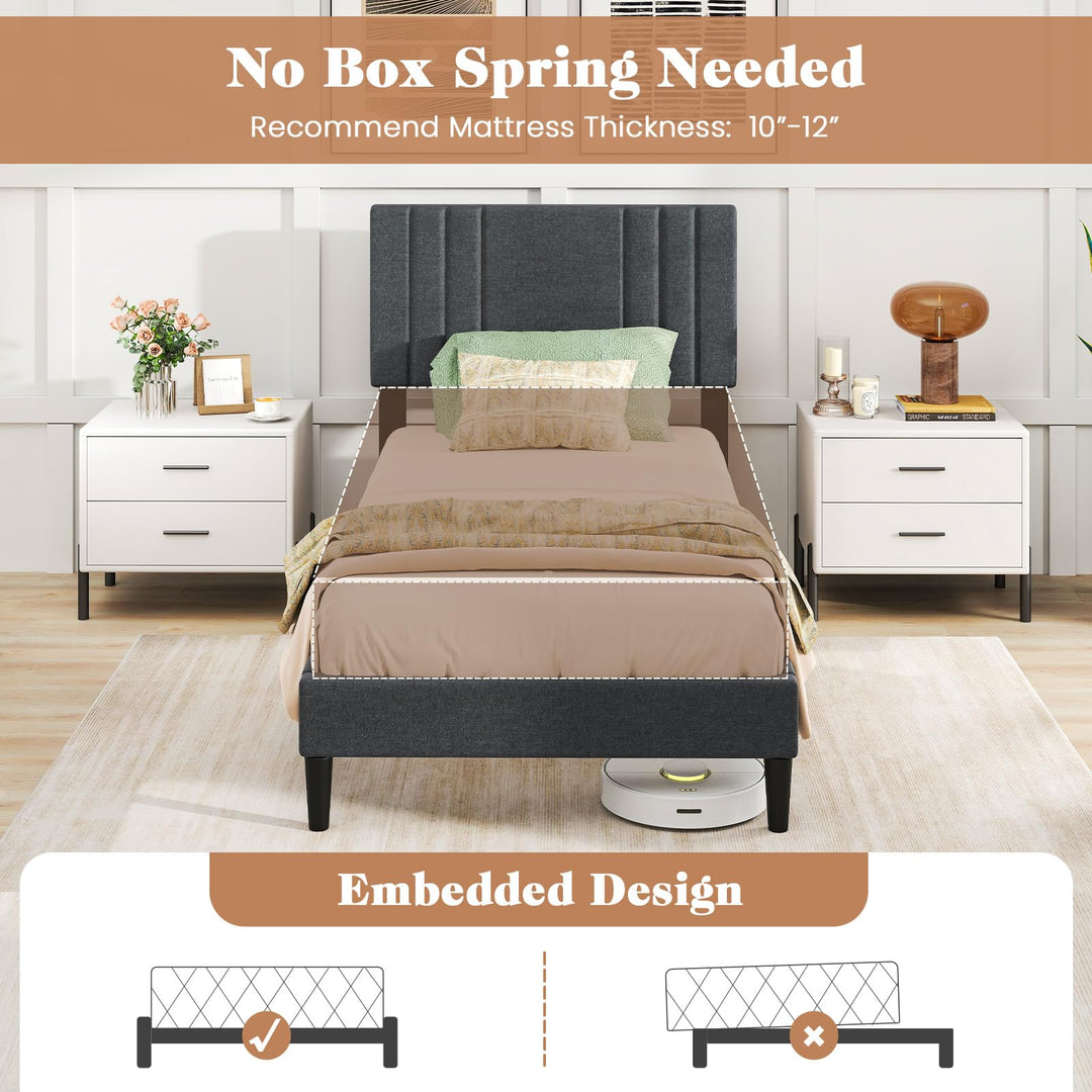 Giantex Modern Upholstered Platform Bed Frame with Vertical Channel Tufted Headboard