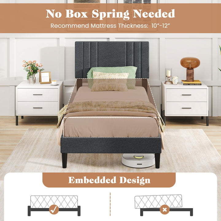Giantex Modern Upholstered Platform Bed Frame with Vertical Channel Tufted Headboard