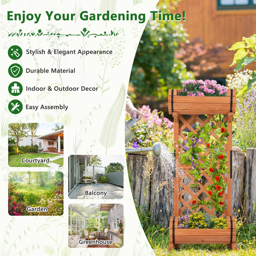 Giantex Raised Garden Bed with 2 Barrel Planters & Trellis
